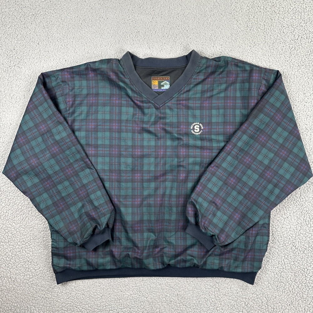 VTG Forrester's Michigan State Windbreaker Men 2XL Tartan Plaid Golf Made in USA